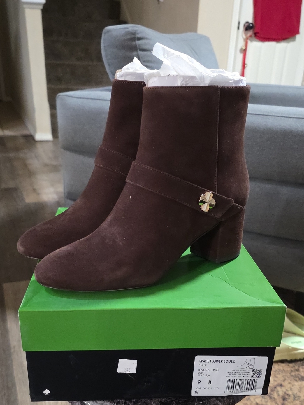 Kate Spade Brown Suede Block Heel Ankle Boots, Folk Art & Bohemian Styles Great.